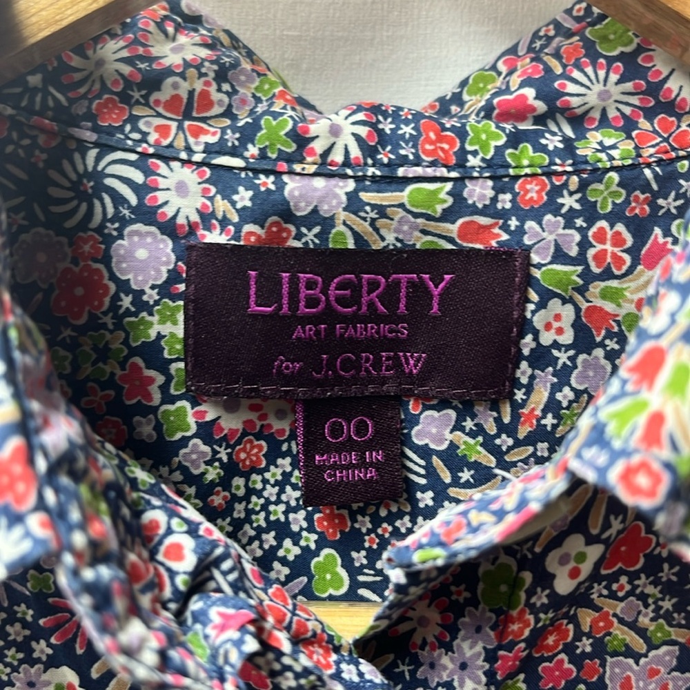 J Crew Liberty Purple Blue Floral Button Down Blouse- 00 - Picture 3 of 6
